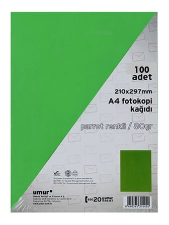 Umur Renkli Fotokopi Kağıdı A4 80Gr 100Lü Yeşil