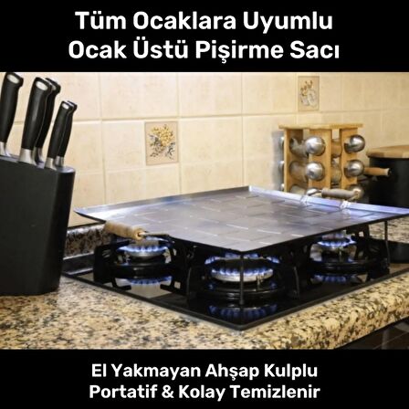 Ocak Üstü Ahşap Kulp Yufka Gözleme Ekmek Katmer Hamur Için Portatif Izgara Kamp Piknik Pişirme Sacı