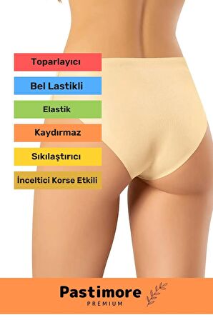 Yüksek Bel Toparlayıcı Lazer Kesim Dikişsiz Şerit Iz Göstermeyen Midi Slip Ten Rengi Silikonlu Külot