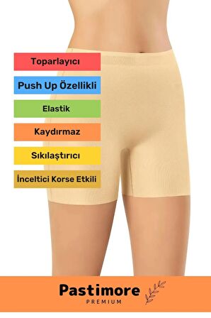 Vücut Şekillendirici İncelten Push Up Lazer Kesim Toparlayıcı Yüksek Bel Şort Ten Korse