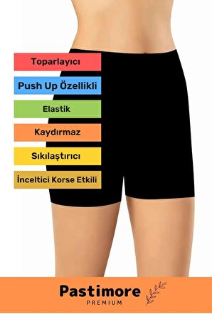 Vücut Şekillendirici İncelten Push Up Lazer Kesim Toparlayıcı Yüksek Bel Şort Siyah Korse