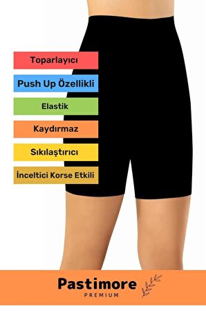 Yüksek Bel Vücut Şekillendirici Push Up Özellikli İnceltici Etkili Lazer Kesim Dikişsiz Siyah Korse