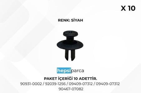 Star 2576 Klips Panjur 90931-0002 Subaru Kawasaki 92039-1256 09409-07312 Suzuki 09409-07312 Toyota 90467-07082 10lu Paket