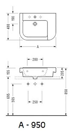 Serel Verda Tezgah Üstü 48x95 Cm Lavabo 8936TDS000