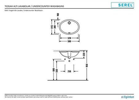 Serel Tezgah Altı Oval Lavabo 0501DSS110H