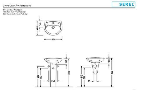 Serel  40x50 cm Duvara Monte Lavabo 2841TDS110H