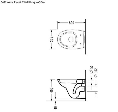 Serel 52 Cm Basic Asma Klozet Kapak Hariç 0420OTS110H