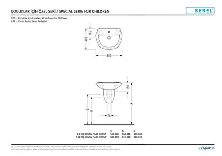 Serel Çocuk 40x50 cm Duvara Monte Lavabo 8701TDS110H 