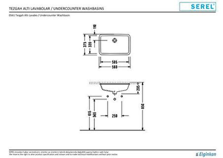 Serel Star Tezgah Altı Dikdörtgen Lavabo 0561DSS110H