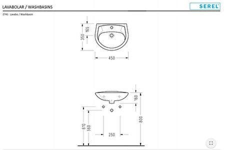 Serel Duvara Monte 35x45 cm Lavabo 2741TDS110H 