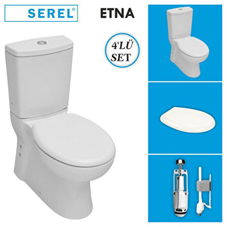Serel Etna Duvara Sıfır Klozet + Rezervuar + İç Takım + Anemon PP Yavaş Kapanan Kapak 4'lü Set