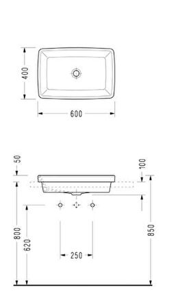 Serel Rita Tezgah Üstü Gömme Lavabo 40x60 cm RT34DXS110H