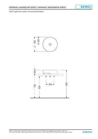 Serel Slimline Silindirik Lavabo (Ø 45 cm)  9503DXS110H