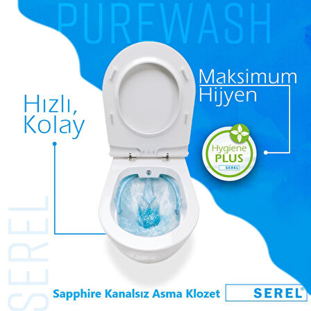 Serel Sapphire Kanalsız Asma Klozet (SP26) + Blaze Slim Yavaş Kapanan Kapak 2'li Set 