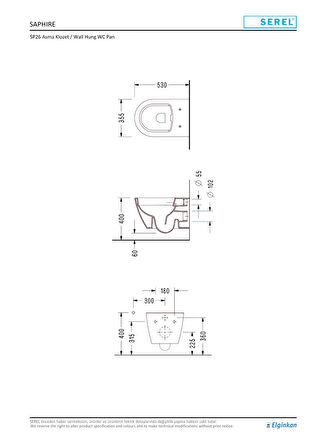 Serel Sapphire Kanalsız Asma Klozet (SP26) + Blaze Slim Yavaş Kapanan Kapak 2'li Set 