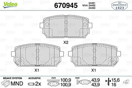 Kia Arka Fren Balatası Carens II Fj 2.0 Crdi 07 / 02 Carens III 2.0 Cvvt / 2.0 Crdi 09 / 06 D4ead1b Moto - Valeo 670945