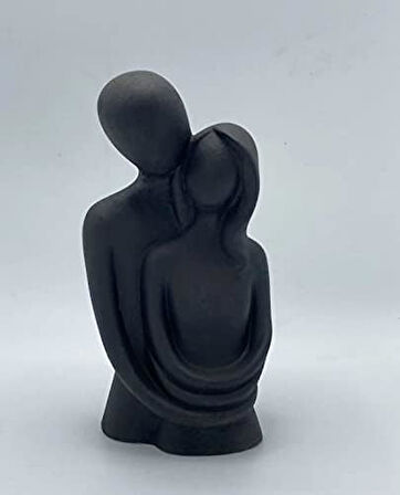 LPTOA05%100 Beton El Yapımı Özel Tasarım Sarılan Sevgililer Biblo, Siyah, 22cmx8.5cm