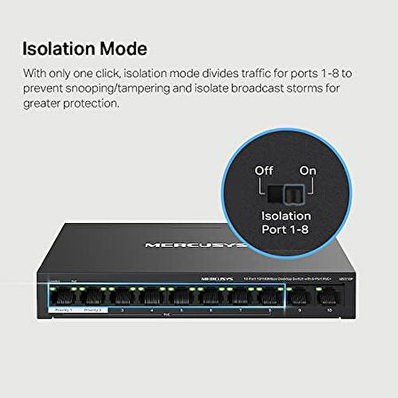 MS110P, 10-Port 10/100Mbps Desktop Switch with 8-Port PoE+