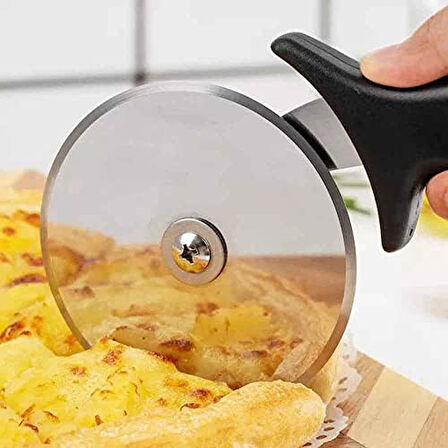 Pizza Kesici, Pizza Ruleti - 10 cm Çap - Rulet Kesici - Hamur Ruleti - Pizza Bıçağı, Siyah Çelik