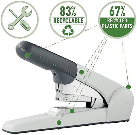 ekstra güçlü düz zımba, 60 yaprak kağıt için, Zımba teli, ergonomik tasarım, gümüş, 55520084