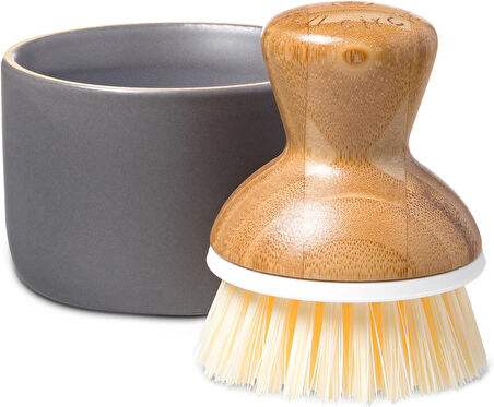 Circle Bubble bis Keramik Seifenspender & Scrubber Schwamm Set, weiß, grau/weiß, Dish Brush + Dispenser