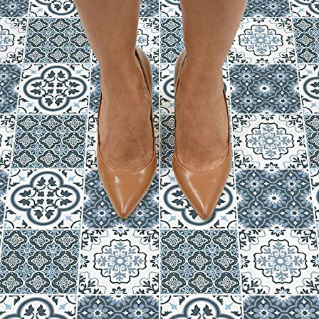 Wallpops FP2951 Leyton Peel & Stick Floor Tiles Yer Karosu, Mavi