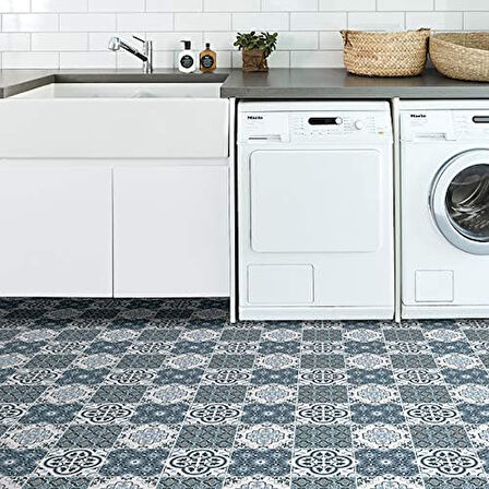 Wallpops FP2951 Leyton Peel & Stick Floor Tiles Yer Karosu, Mavi
