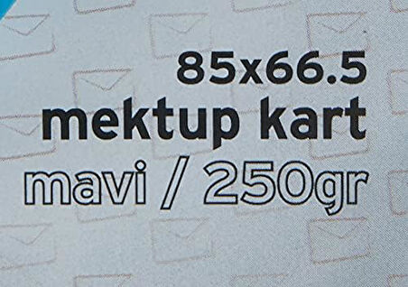Mektup Kartı, 665 x 85 mm, 250 gr, 25'li, Mavi