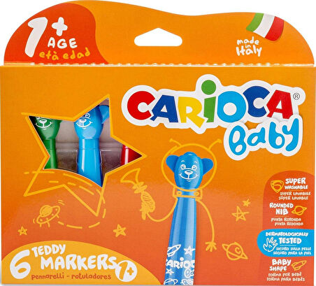 Teddy Jumbo Bebek Süper Yıkanabilir Keçeli Boya Kalemi 6'li +1 Yaş