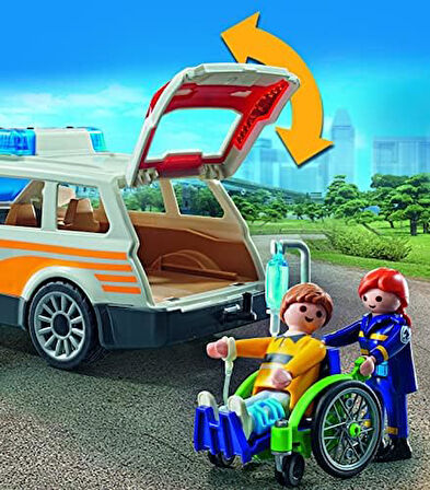 71037 City Life Işıklı, Sesli ve Tekerlekli Sandalyeli Hastane Acil Durum Aracı, eğlenceli, yaratıcı rol yapma oyunu, 4 yaş ve üzeri çocuklara uygun oyun seti