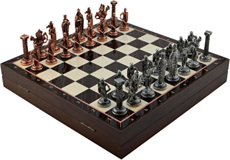 Büyük Boy Metal Peg Satranç Tk. Parlak ve Mermer Desenli Sandıklı MDF Tahtası(36X36 cm.)