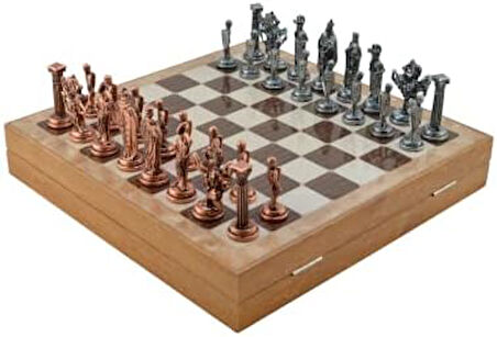 Büyük Boy Metal Osmanlı-Bizans Satranç Tk. Antik ve Mermer Desenli Sandıklı MDF Tahtası(36X36 cm.)