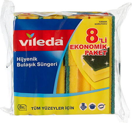 141127 Oluklu Bulaşık Süngeri, Yeşil, 8 Parça