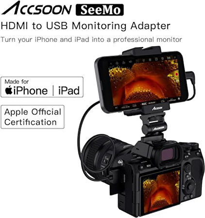 SeeMo HDMI USB C Video Capture Adaptör iPhone ve için 1080P 60FPS Video ve Gerçek Zamanlı İzleme/Akış/Kayıt MIOS 12.0 Destekler Daha Sonra iPhone için Ayarlanabilir-Siyah