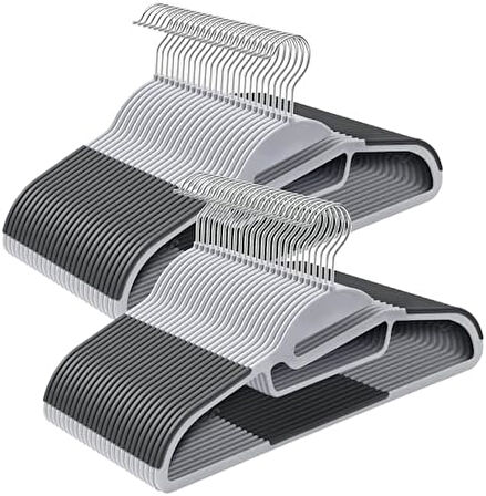 Plastik elbise askısı, 50'li set, U şeklinde açıklıklı askı, kaymaz, yer tasarruflu, 0,5 cm kalınlığında, 41,5 cm genişliğinde, 360° dönebilen kanca, açık gri-koyu gri CRP41G-50