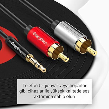 3.5mm AUX to 2 RCA Ses Kablosu 1 Metre