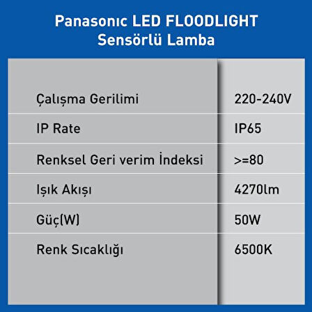 LED FLOODLIGHT SENSOR 50W 4270LM 6500K Kelvin-Günışığı