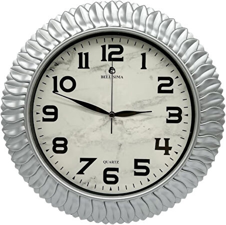 BL-1074 Serisi Klasik Kadran Yaprak Desenli Sessiz Akar 30 cm Duvar Saati Gri