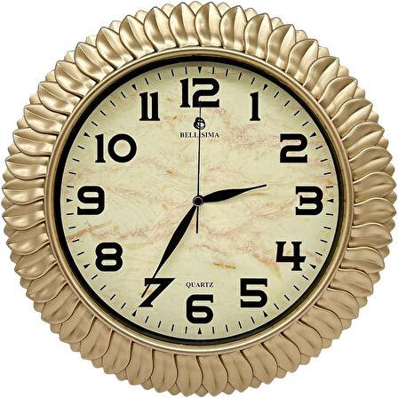 BL-1074 Serisi Klasik Kadran Yaprak Desenli Sessiz Akar 30 cm Duvar Saati Gold