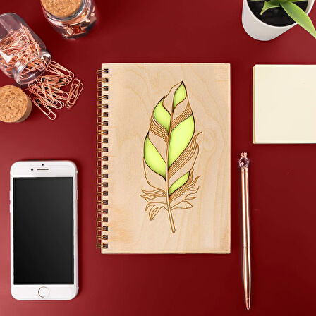 Kalem Tasarımlı Ahşap Kapaklı Defter
