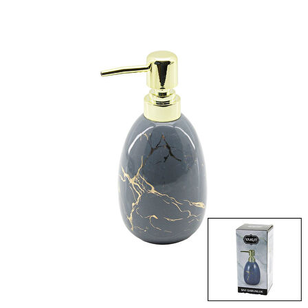 DİKEY TOMBUL GRİ MERMER DESEN SERAMİK SIVI SABUNLUK GOLD KAPAK