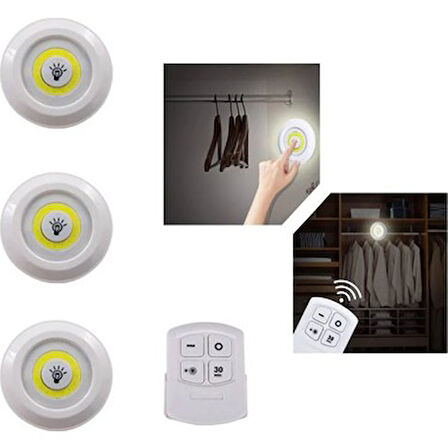 Uzaktan Kumandalı Yapışkanlı 3 lü Led Spot Lamba