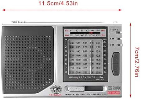 KK-9803 Taşınabilir FM Radyo Küçük Boy Cep Radyosu Pilli Radyo FM/MW/SW1 10 Band Radyo