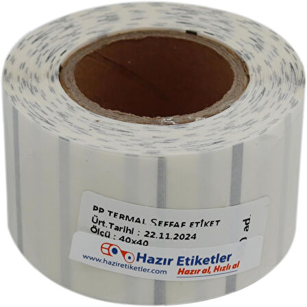 Şeffaf Termal Rulo Etiket 40mm X 40mm Çap Ruloda 500 Adet