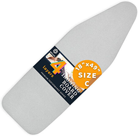 4 Katmanlı Ütü Masası Kılıfı,Ütü Masası Örtüsü,Ütü Masası Bezi,Silikon Kaplı Isı Dayanıklı 55x135 cm Gri Renk
