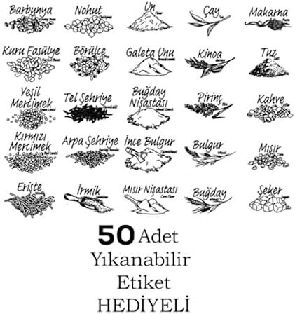 433-GR-6 18 Li Kare Etiketli Gıda Erzak Baharat Saklama Kabı Seti 6x(0.60+1.30+1.90) Lt Gri