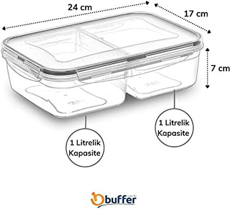 2 Bölmeli 1+1 Litre Kilitli Kapaklı Erzak Saklama Kabı LC-525