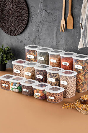 15Li Etiketli Foly Kare Erzak Saklama Kabı Seti 5X(0,55 Litre, 1,2 Litre, 1,75 Litre) Beyaz-85261345987652