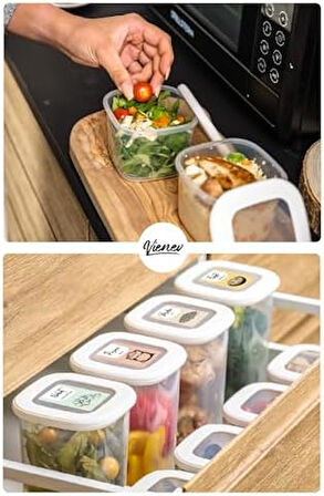 Vienev Renkli Etiketli 12'Li Set Büyük Boy 1,75 Litre Etiketli Kare Erzak Saklama Kabı