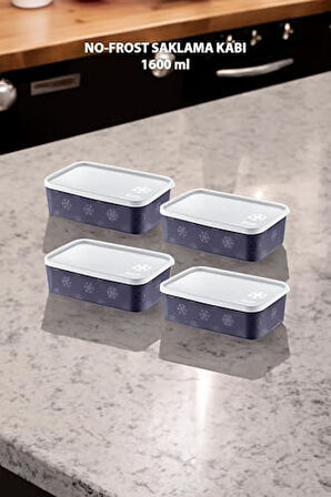 4'Lü Set No Frost Saklama Kabı Lacivert 1600 ML